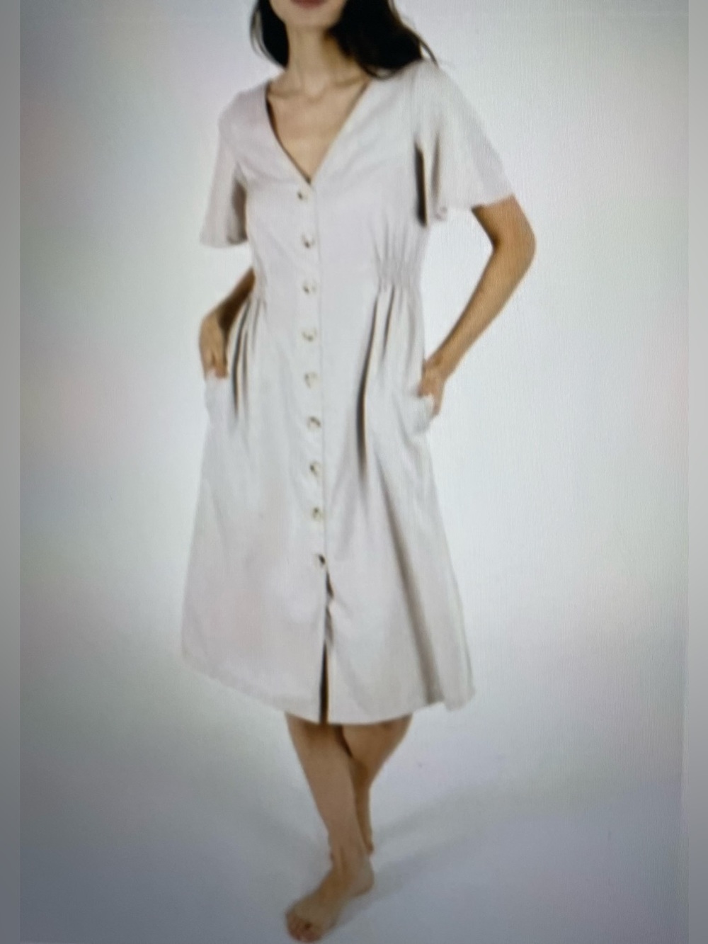 Smash + Tess Playful Pearl The Jane Button-Front V-Neck Midi Dress